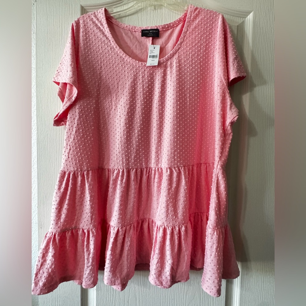 NWT Lane Bryant Pink Textured Swiss Dot Tiered Tunic